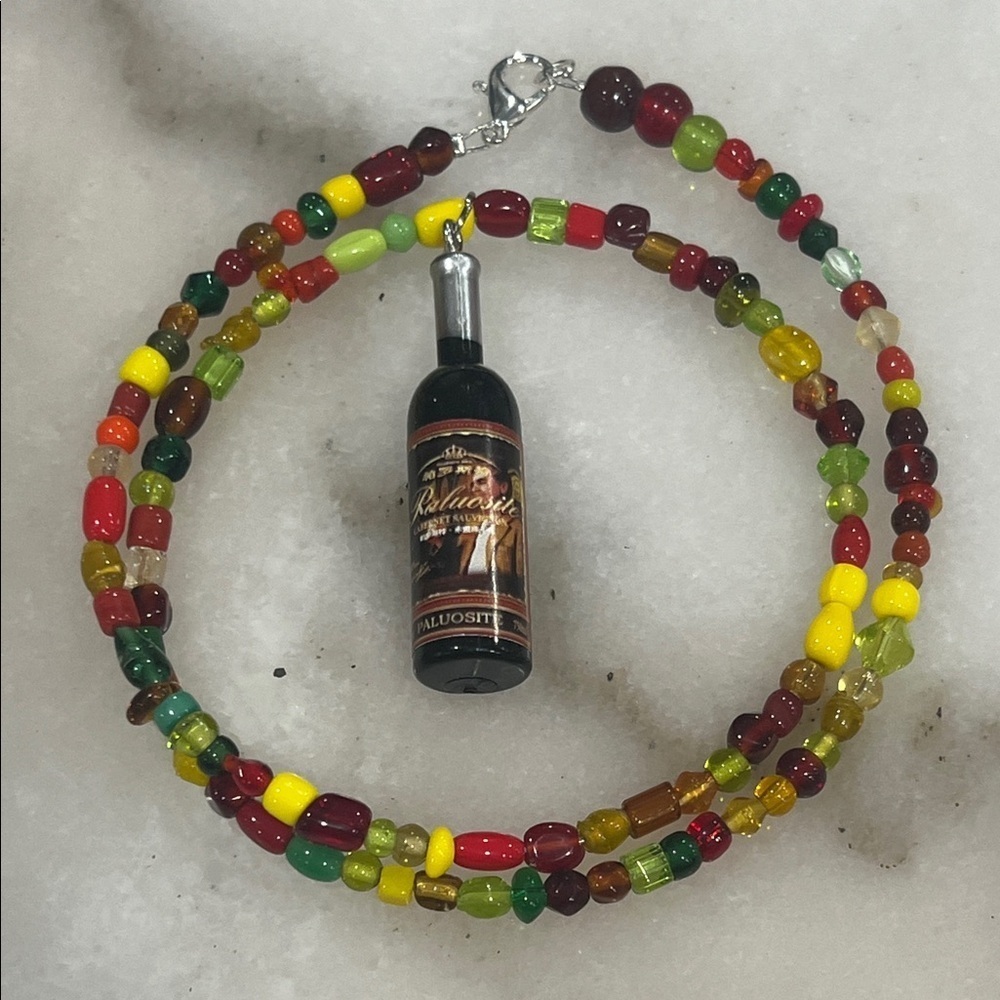Colorful Beaded Necklace with Wine Bottle Charm
